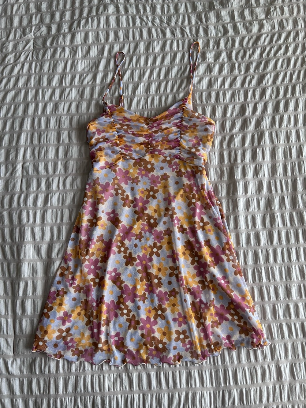 Altar'd State Retro Floral Mesh Mini Dress (S)